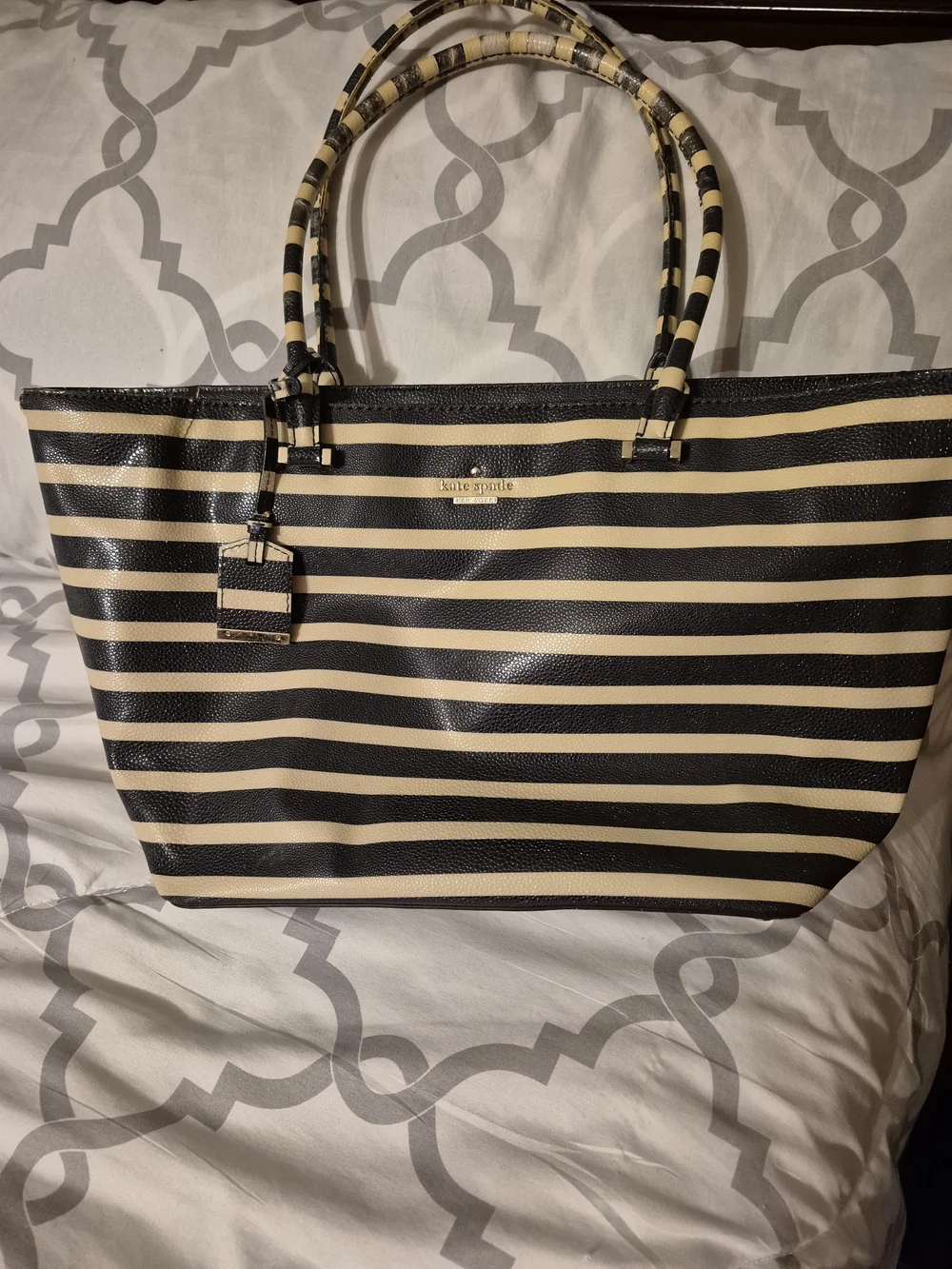 Kate Spade New York Navy and Cream Striped Tote Bag